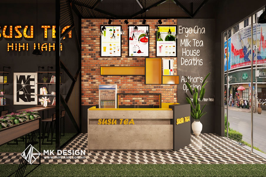 Thiết kế thi công quán trà sữa phong cách sinh viên SuSu - Thiết kế Minh Kiệt Cafe